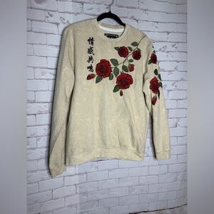 Beige Sweatshirt with Red Rose‎ Embroidery